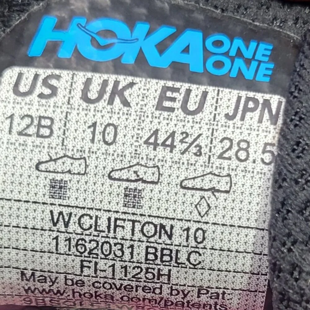 Hoka One One Clifton 10 Womens Size US 12B Triple Black Lace-Up Sneaker Shoes